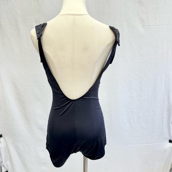 Vintage 70s Maxine of Hollywood black one piece pinup swimsuit dress size 14 - Picture 7 of 15